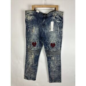 New $89.99 Focus Embroidered Broken Heart Jeans Mens Size 44